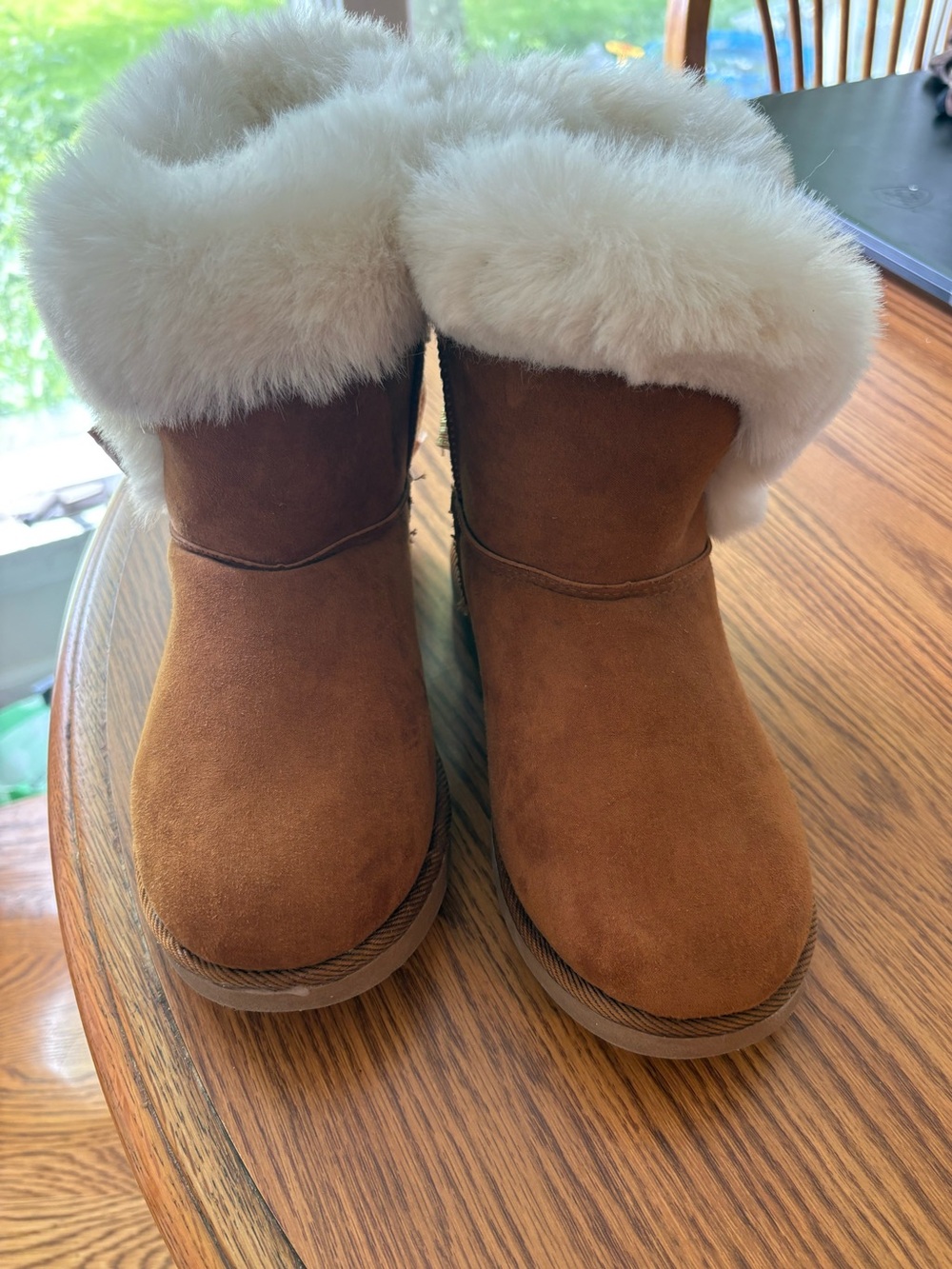 Juicy Couture Chestnut Brown Suede Boot with White Faux Fur Trim